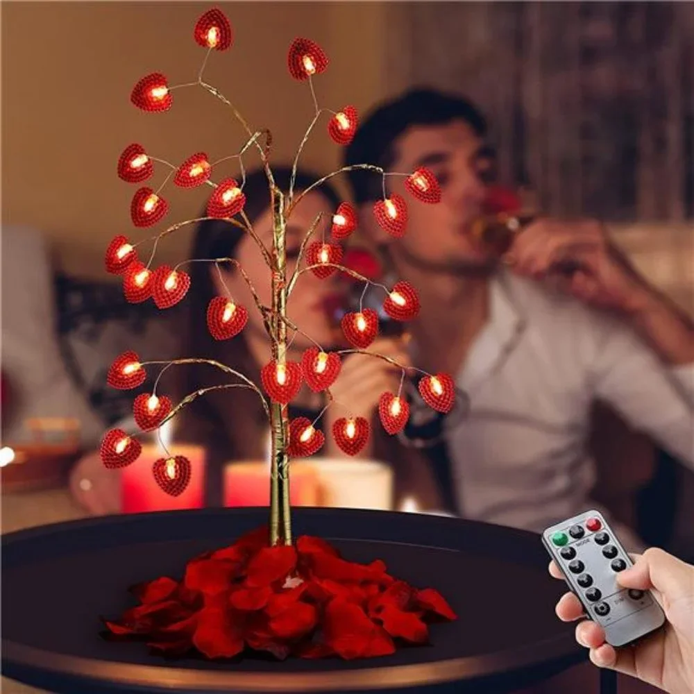 17 Inch Valentines Day Decor Lighted Tree Lights with 28 LED Heart Lights